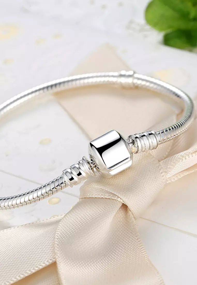 Solid 925 Sterling Silver Barrel Clasp Snake Chain Bracelet