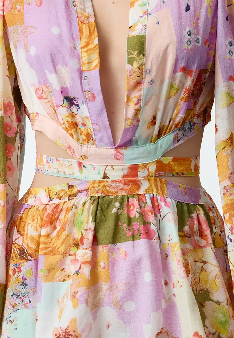 Floral Mini Woven Cut Out/Window 100% Cotton Beach Dress TBESS23EL00140