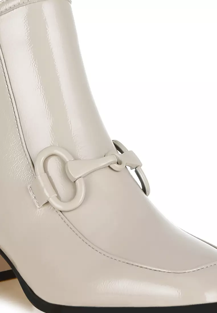 Beige Textured Block Heel Ankle Boots