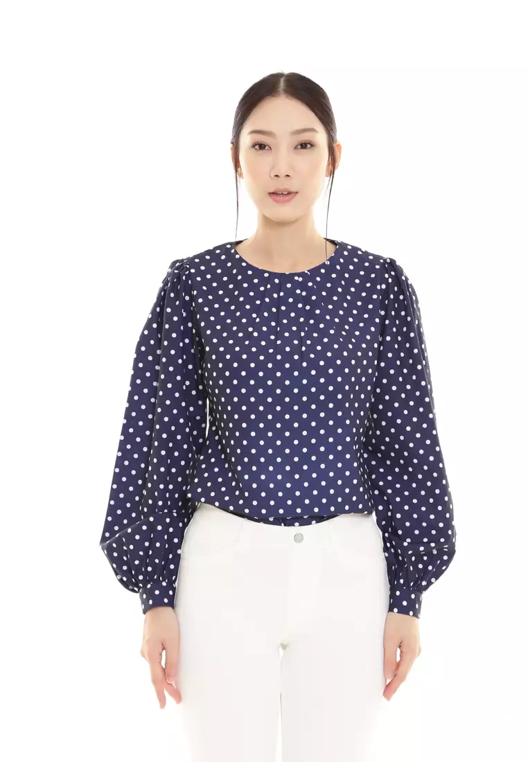 Christina Polka Dot Blouse in Navy Blue