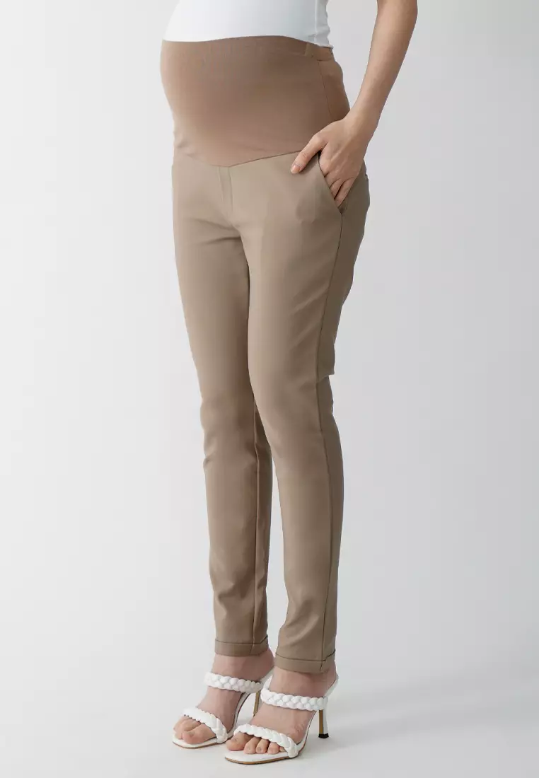 Khaki Maternity Full Panel Slim Fit Pants