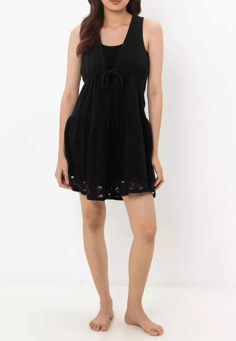 梭織綁帶分層連身裙