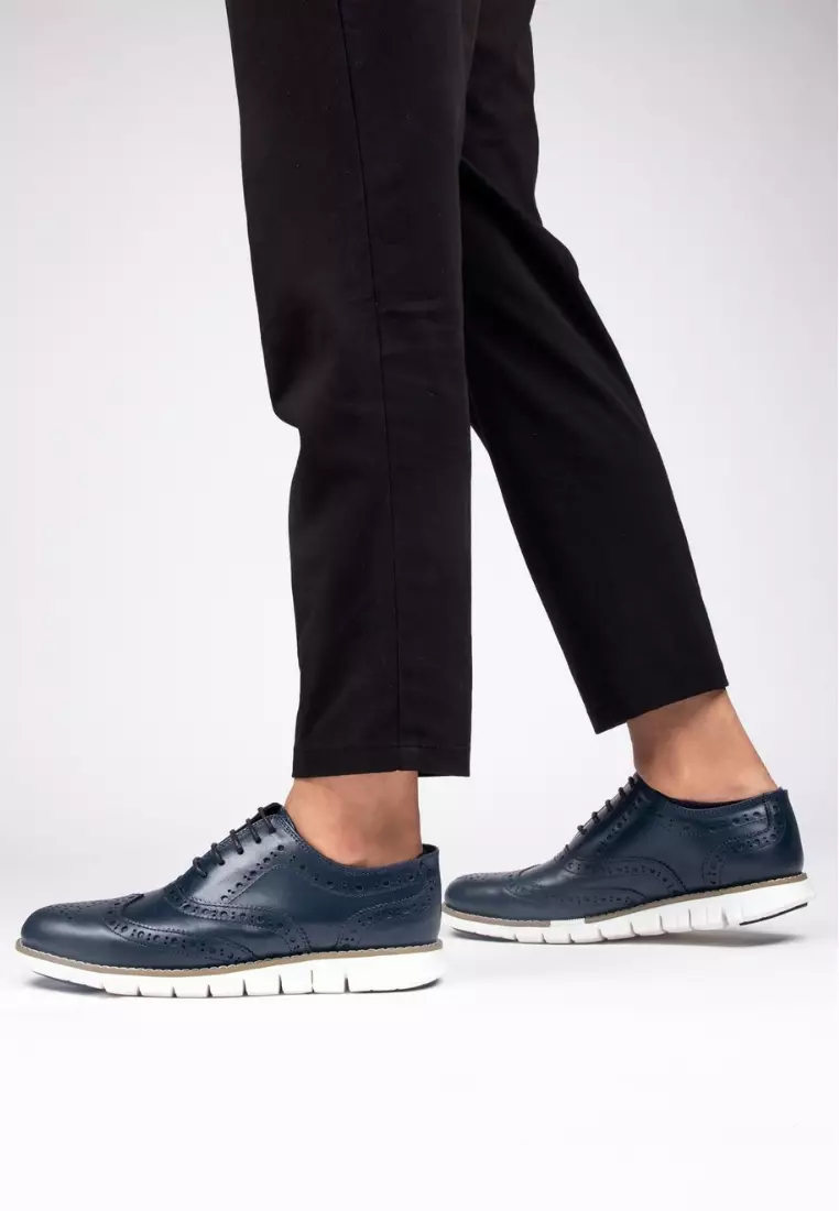 Jirras Men Wingtip Oxford Shoes Genuine Leather Filipino Handcraft Blue Leather White Sole Malachi