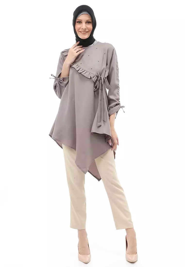 Ketrin Tunik Muslimah Atasan Wanita Polos Long Sleeve Regular Fit - Abu