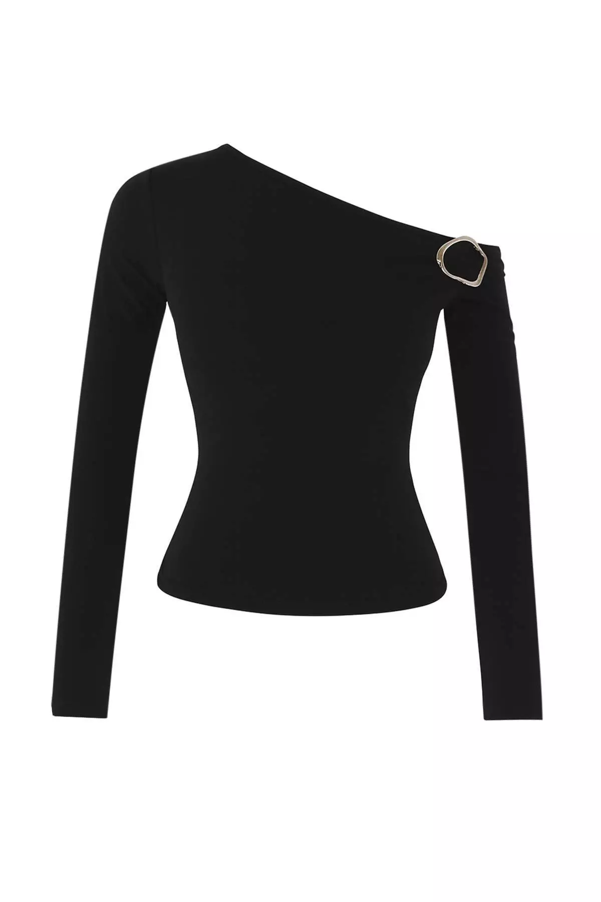 Black Fitted/Fits The Body Accessory Detailed Asymmetric Collar Flexible Knitted Blouse Twoaw26Bz00075