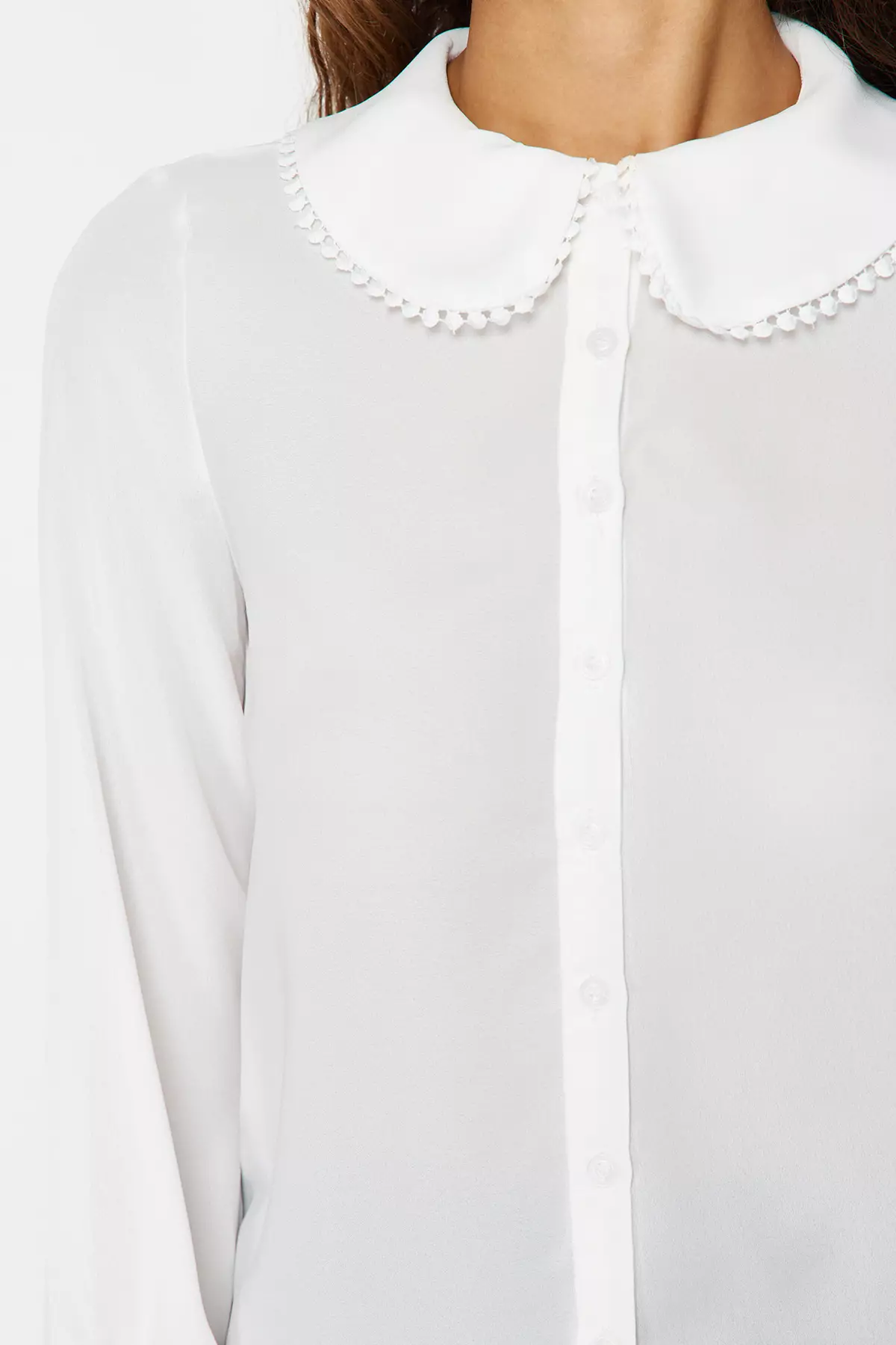Embroidery Trim Collar Blouse