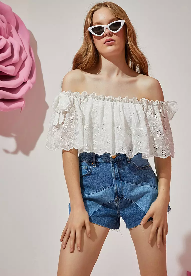 Color Block Jean Shorts