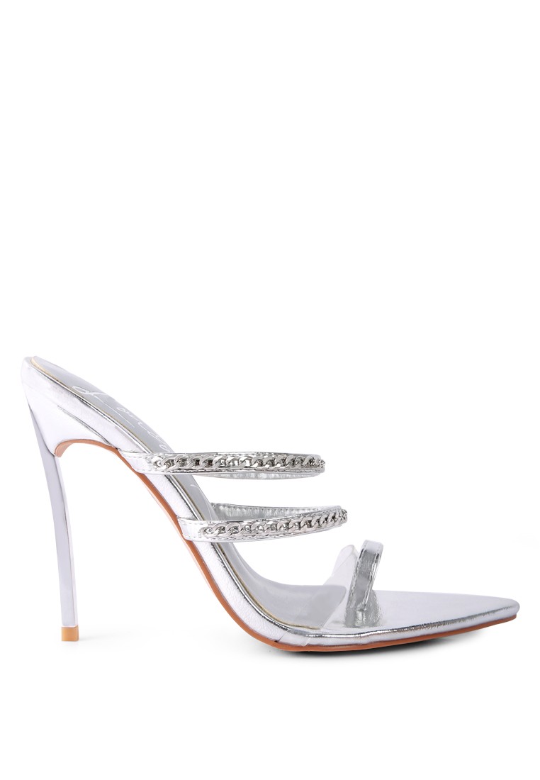 Silver High Heeled Toe Ring Sandals