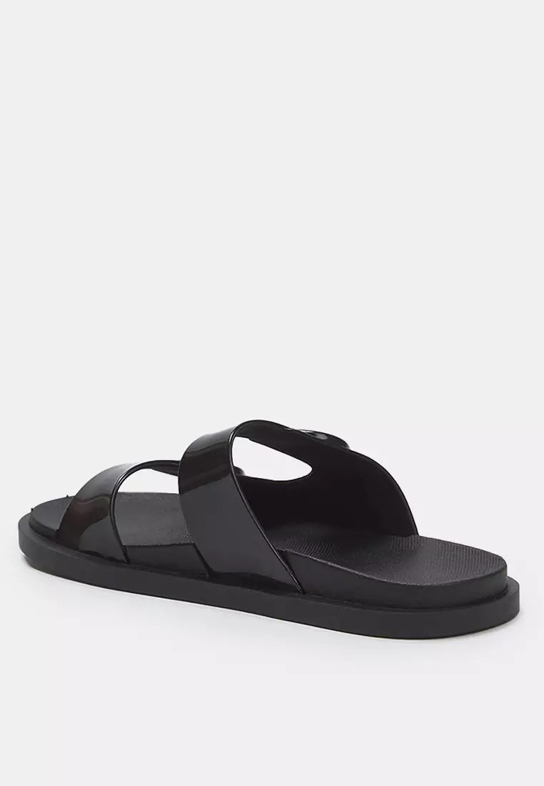 Black Double Band Buckle Detailed Women's Slippers Takss25Te00060