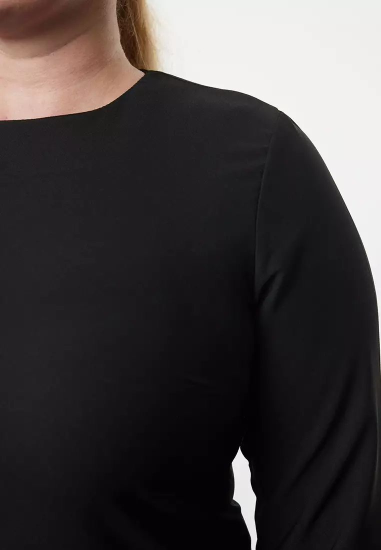 Black Basic Long Sleeve Hidden Zipper Mini Woven Plus Size Dress TBBAW25AH00054