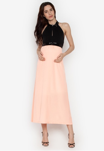 Shop Mommy Plus Louisa Empire Waist Sequined Halter Maternity Dress