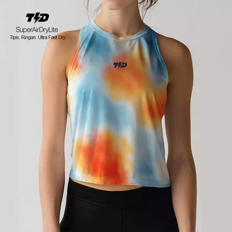 LSE09 Crop Tank Top Lari "cyan orange dye" superairdrylite