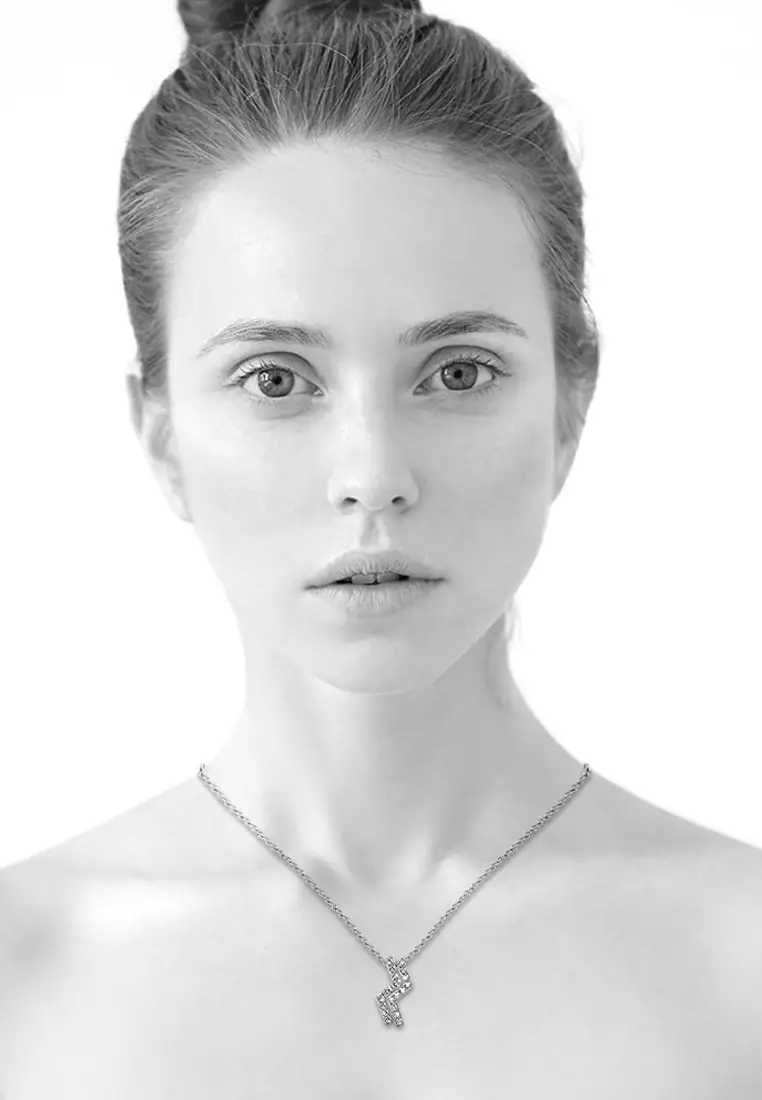 Zigzag Pendant Necklace in White Gold Embellished with Swarovski crystals