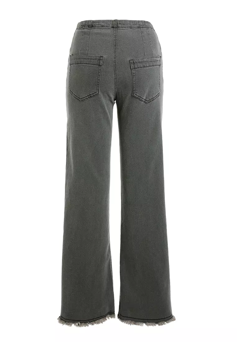 Flared Denim Jeans In Washed Black
