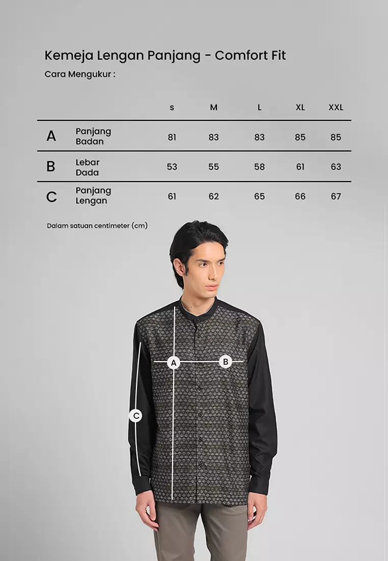 MANZONE X Adipati Dolken - Kemeja Koko Lengan Panjang Pria Bora Comfort Fit - Black Warna Black
