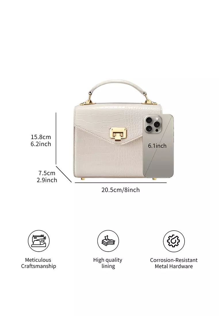 Duchess 女式米白色顶柄手提包-纯素皮革斜挎包和方袋