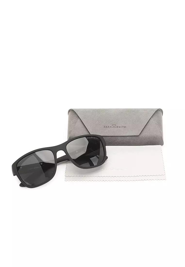 Unisex Casual Polarized Rectangular Sunglasses (Kacamata Hitam) - Hitam / Biru