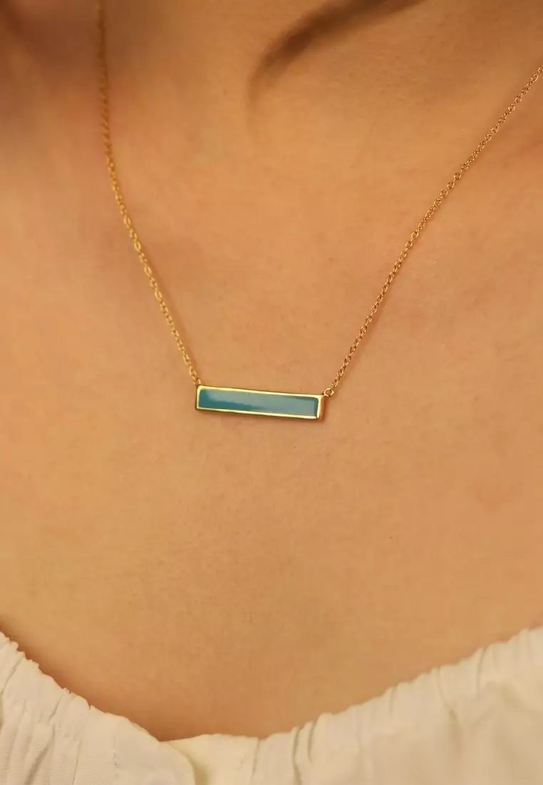 Vermeil Bar Enamel Necklace Turquoise Enamel