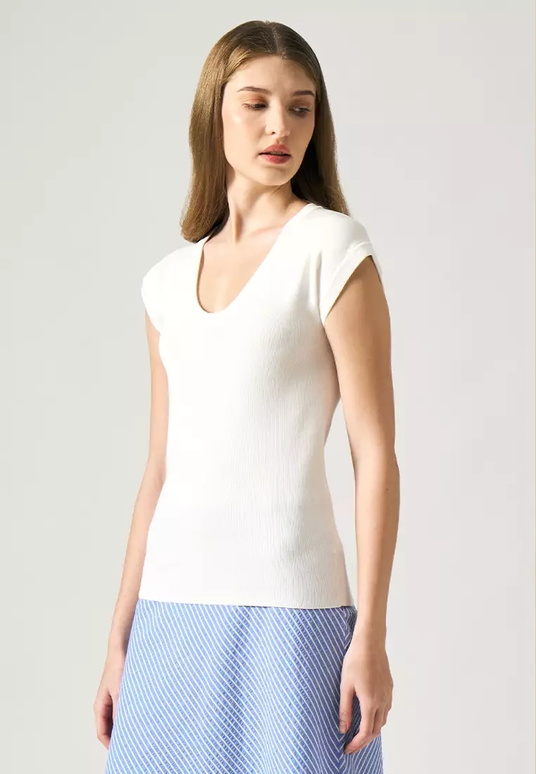 Scoop Neck Flat Knit Top