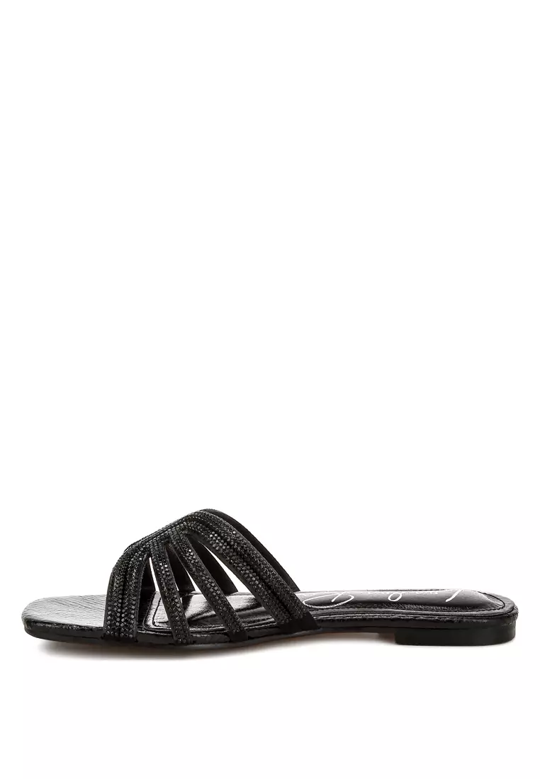 Black Rhinestone Cut Out Flats