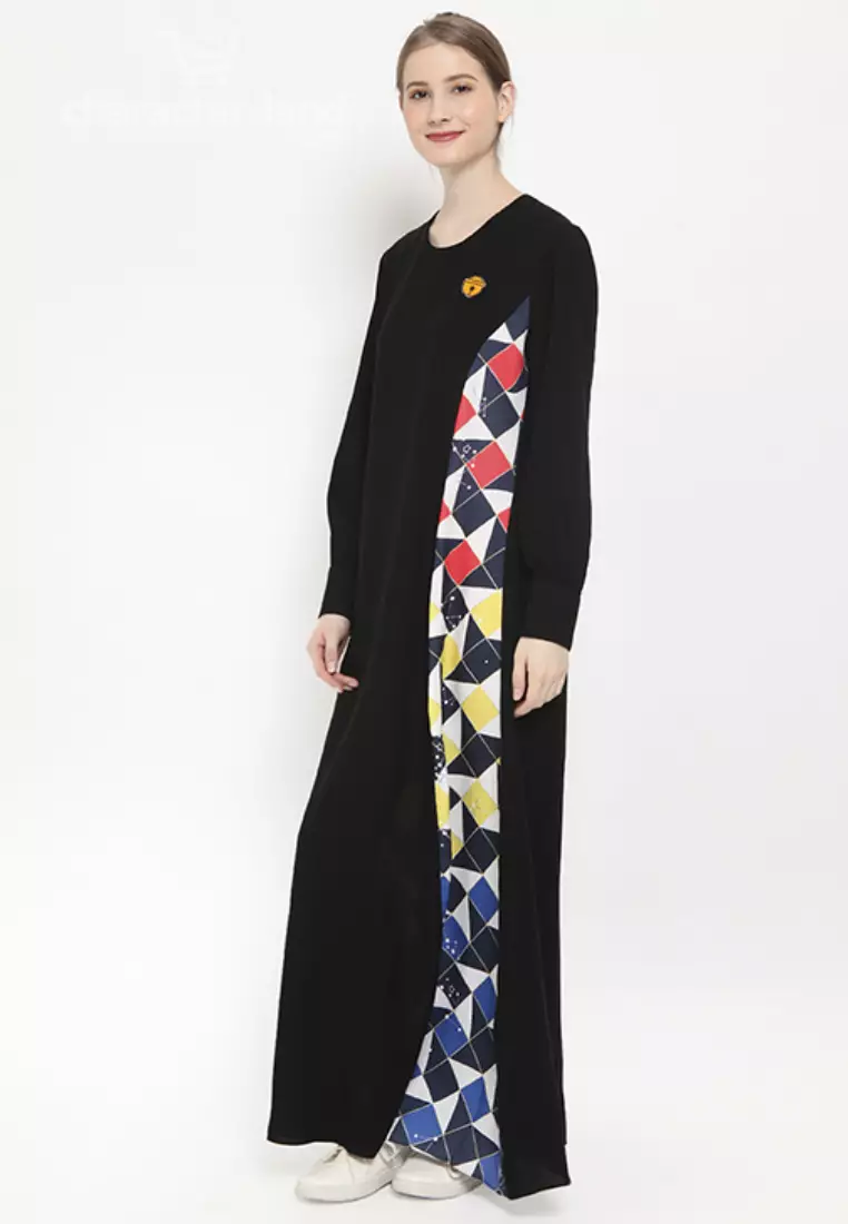 Doraemon Geometric Pattern Dress Black