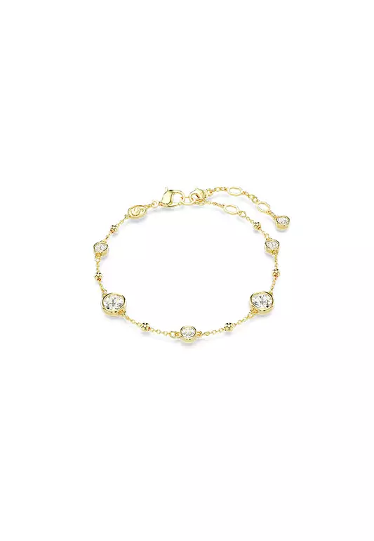 Imber Bracelet, Round Cut, White, Gold-tone Plated