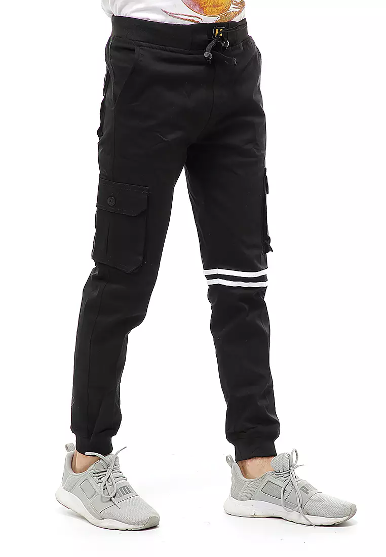 Locko Long Pants Celana Jogger Pria Model List Material Cotton Twill ORIGINAL - Black