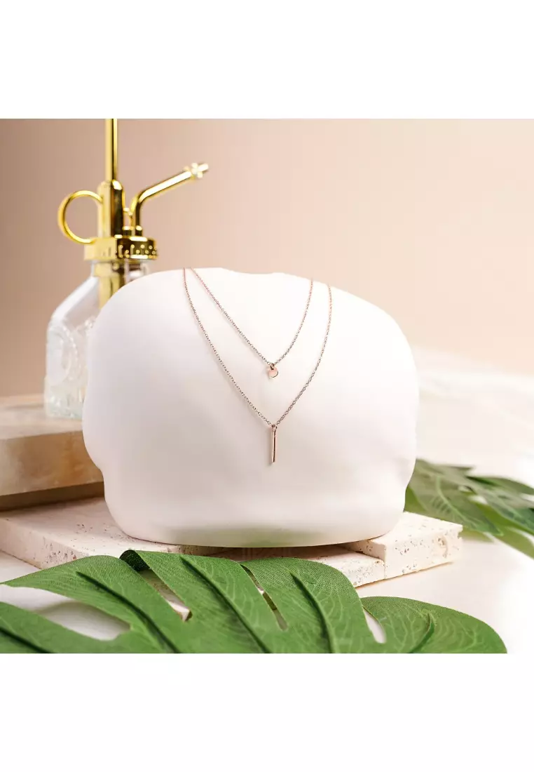 Minimal Thin Vertical Bar Rose Gold Necklace with 925 Sterling Silver