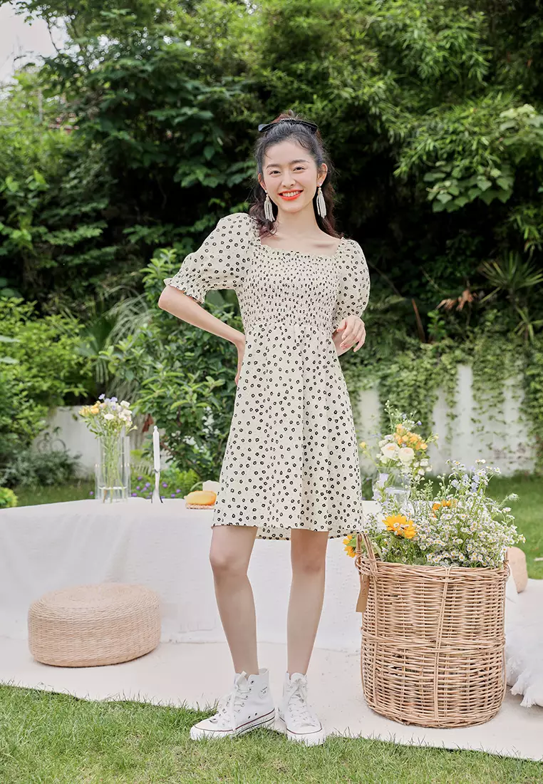 Textured Floral Babydoll Dress