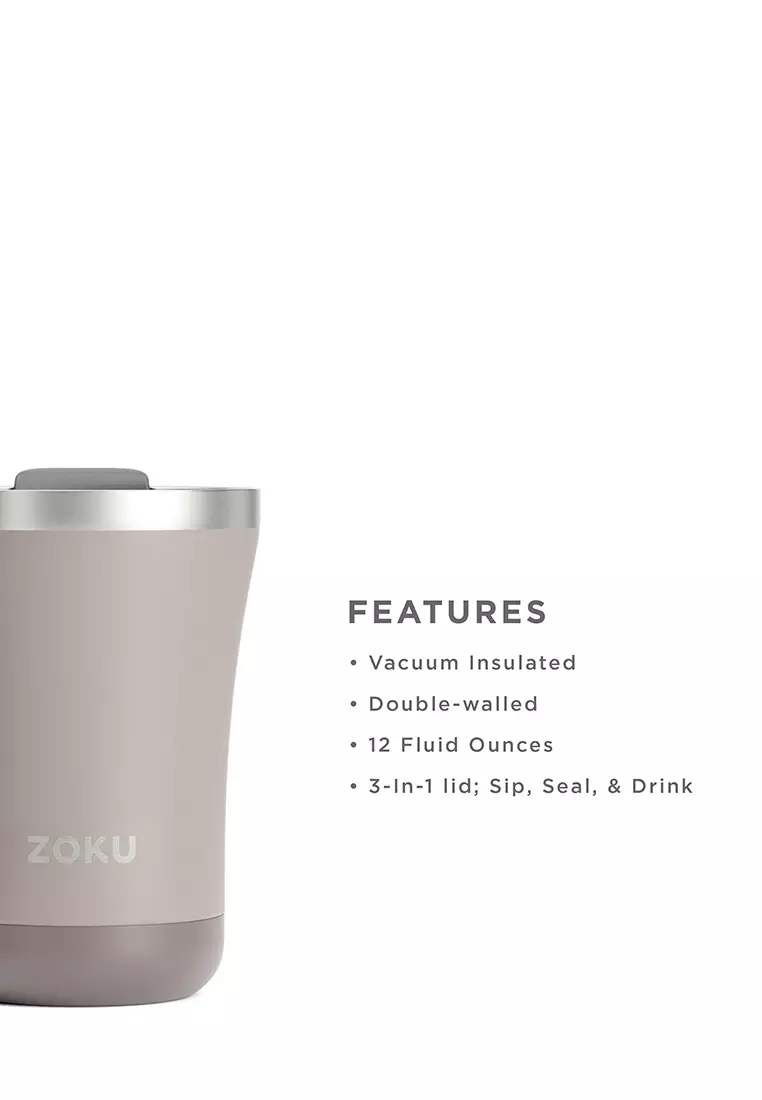 Zoku 12oz 3-in-1 Stainless Steel Tumbler Powder Coated Ash