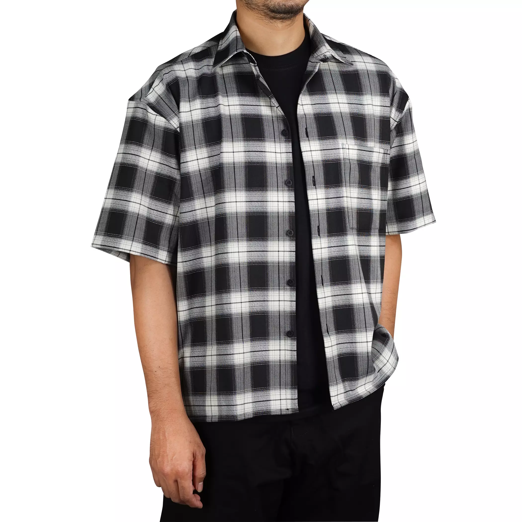 Gloaming Kemeja Flanel Boxy Oversize Pendek Rivaro Cotton Flanel Pria