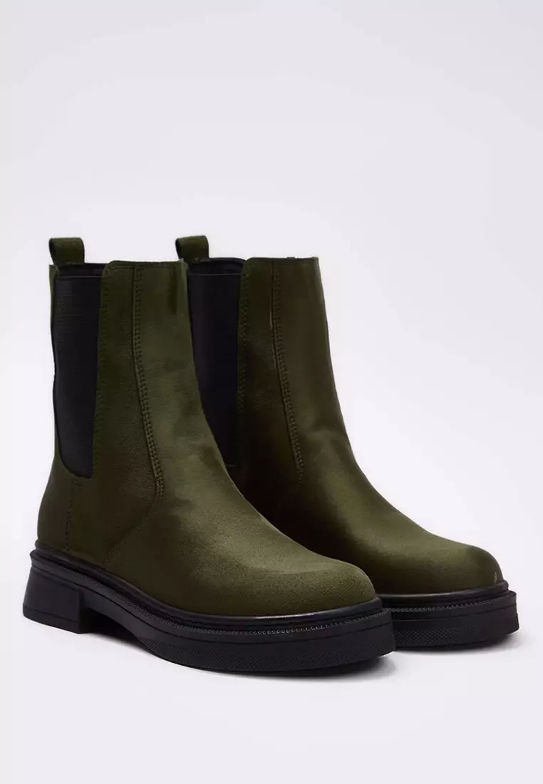 Khaki Suede Flat Sole Chealsea Women'S Boots Takaw26Bo00085