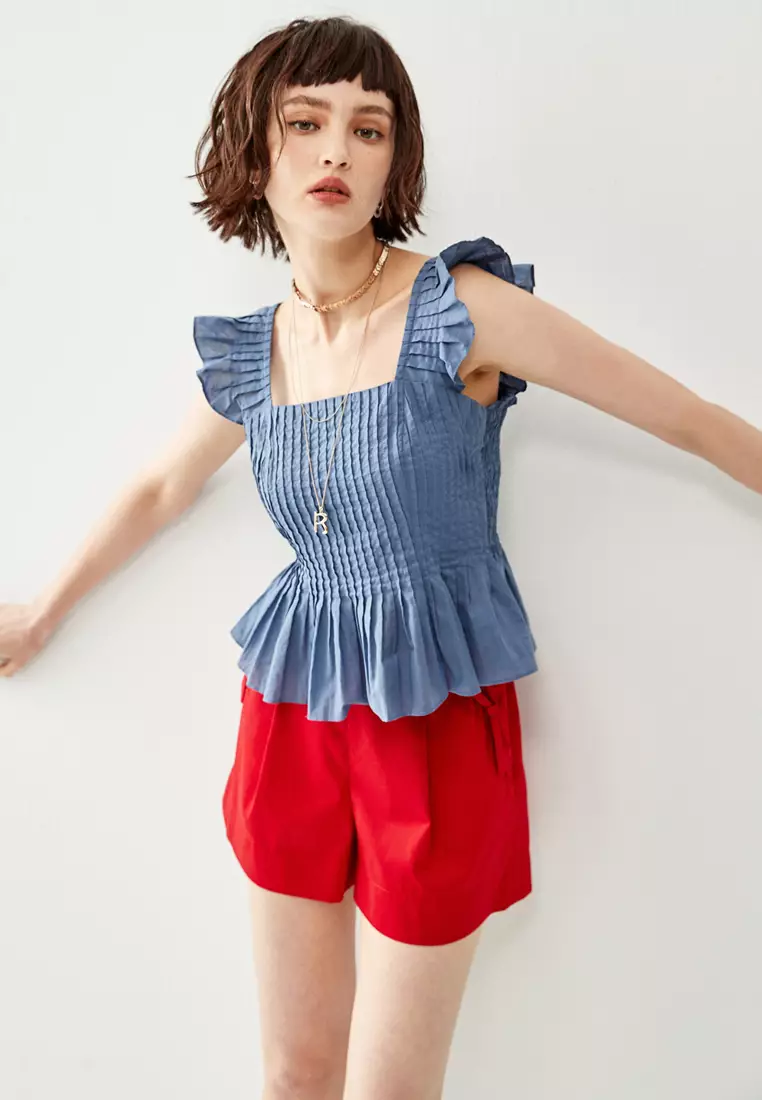 Buy iROO Blue Peplum Shirring Vest Online | ZALORA Malaysia