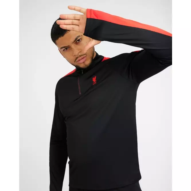 Liverpool FC Mens Quarter Zip Top Black - Official LFC Track Top Original Pria