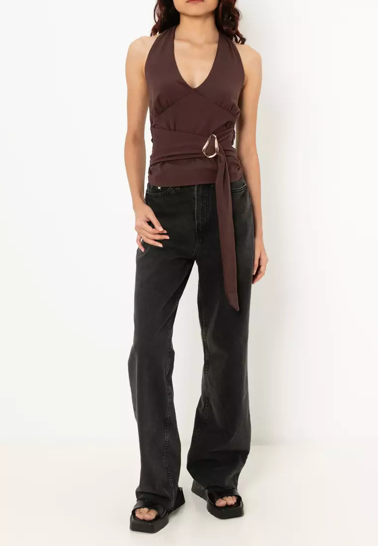 Buckle Belt Tie Halter Top
