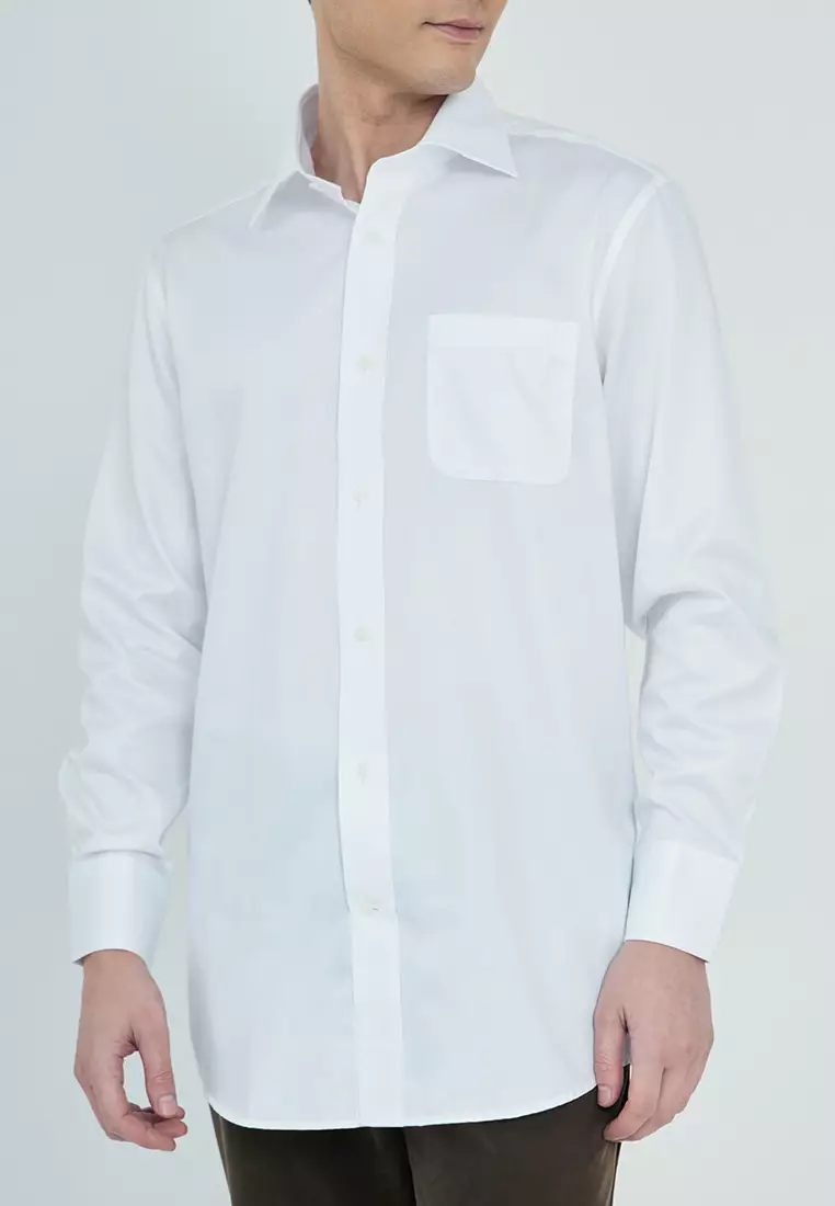 White Satin Finish Button-Up Dress Shirt