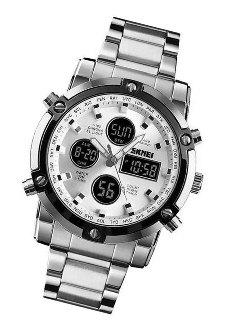 Jam Tangan Kasual Digital Analog Pria LED Waterproof 30M Strap Tali Material Stainless Steel TQ98 ORIGINAL