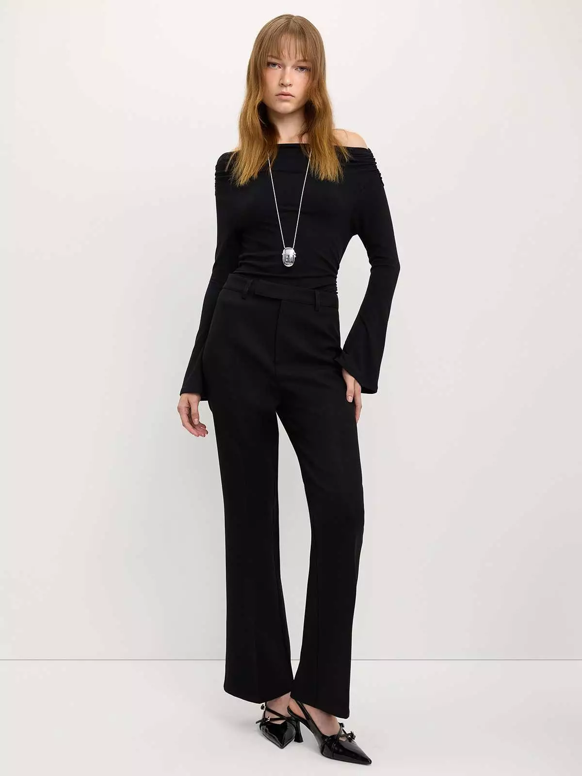 Pomelo - Celana Panjang Wanita - High-Waisted Flared Pants - Black