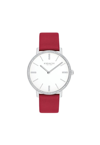 Red,One Size Quartz Ladies Watch Stainless Steel with Leather Strap 