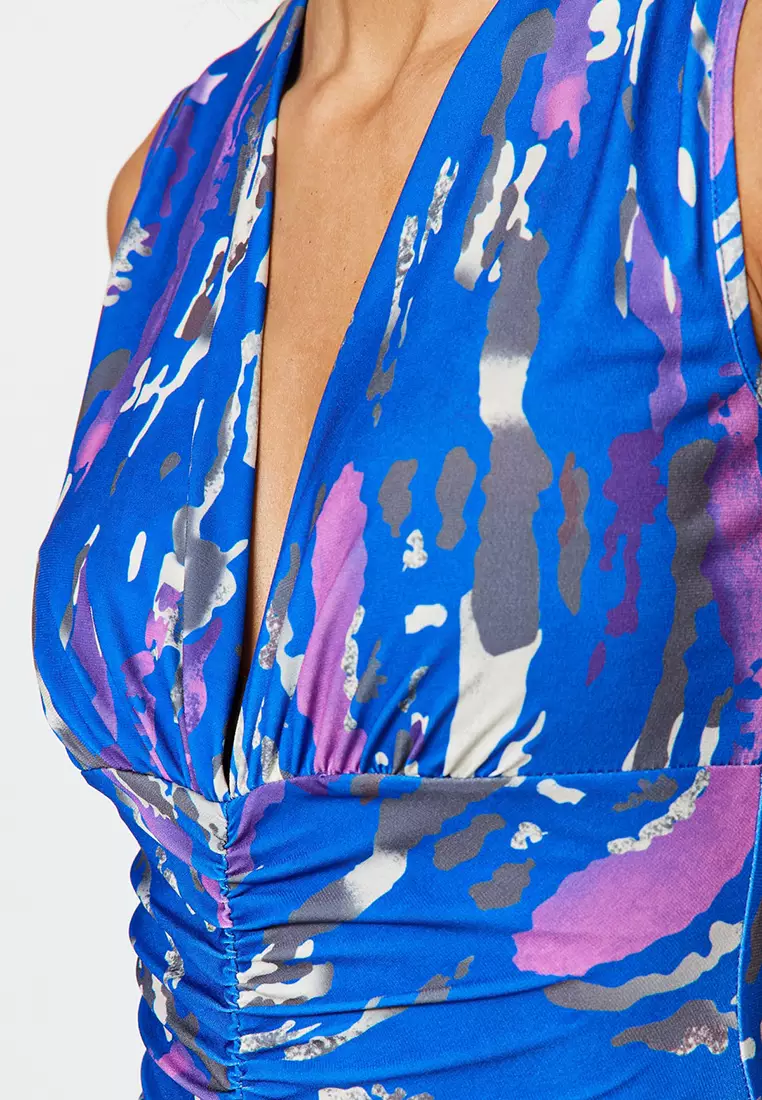 Printed Knitted Midi Dress with Shirring