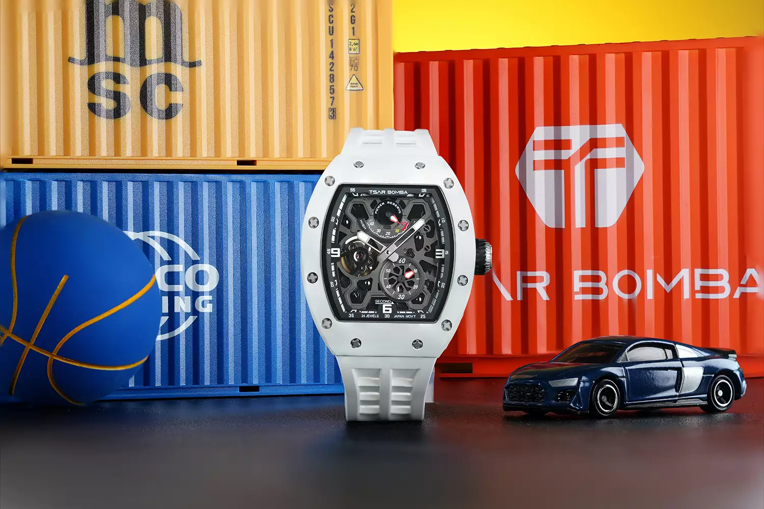 Jam Tangan Pria Tsar Bomba Elemental TB8212C-01 Ceramic Automatic Energy Display Ceramic White Rubber Strap