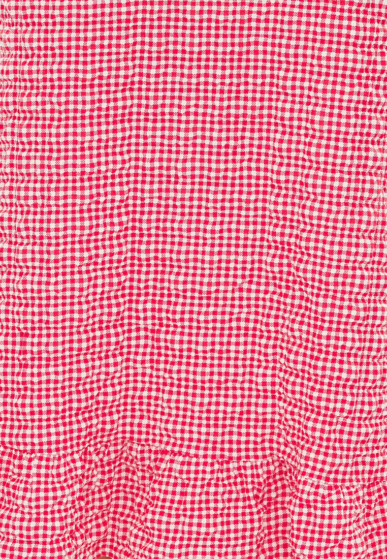 Red Seersucker Fabric Gingham Pattern Maxi Length Woven Skirt