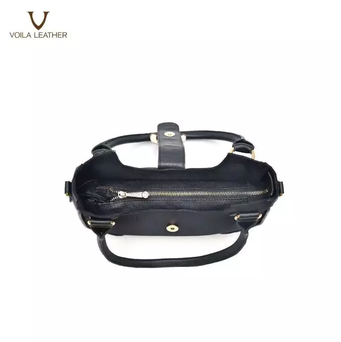 Medium Tote & Sling Nylon Kombinasi Kulit Asli Voila Fara Black