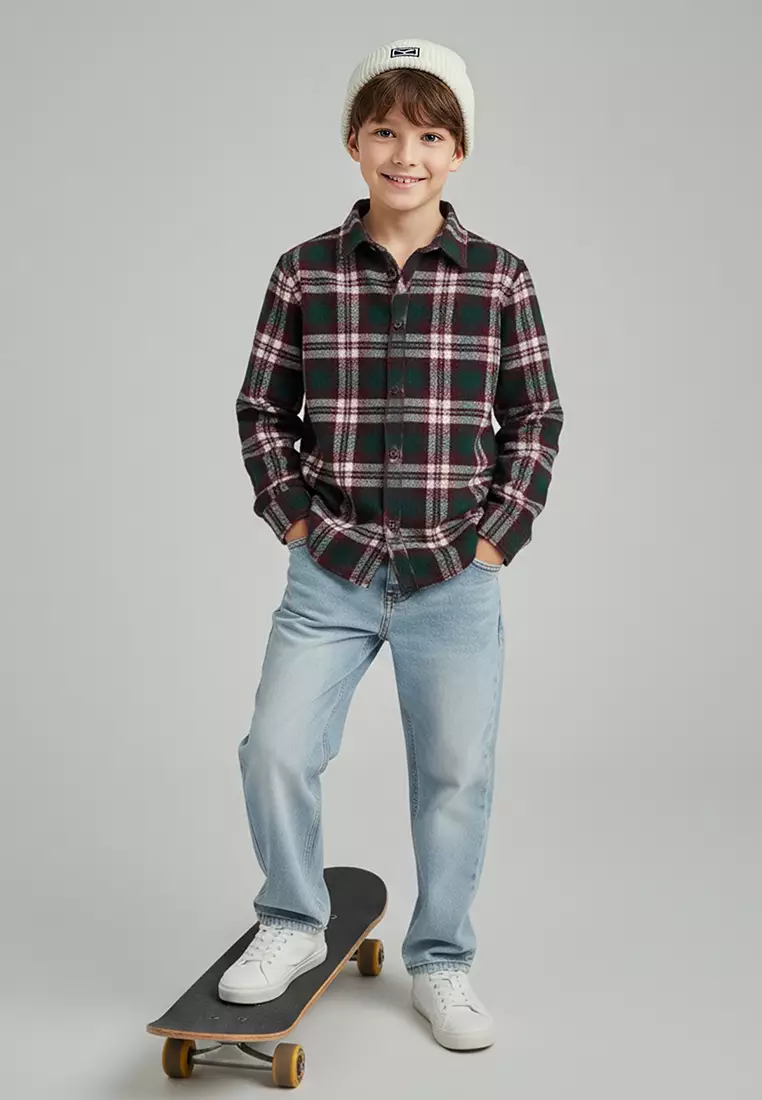 Plaid Lumberjack/Flannel Shirt Collar Regular Boys Shirt