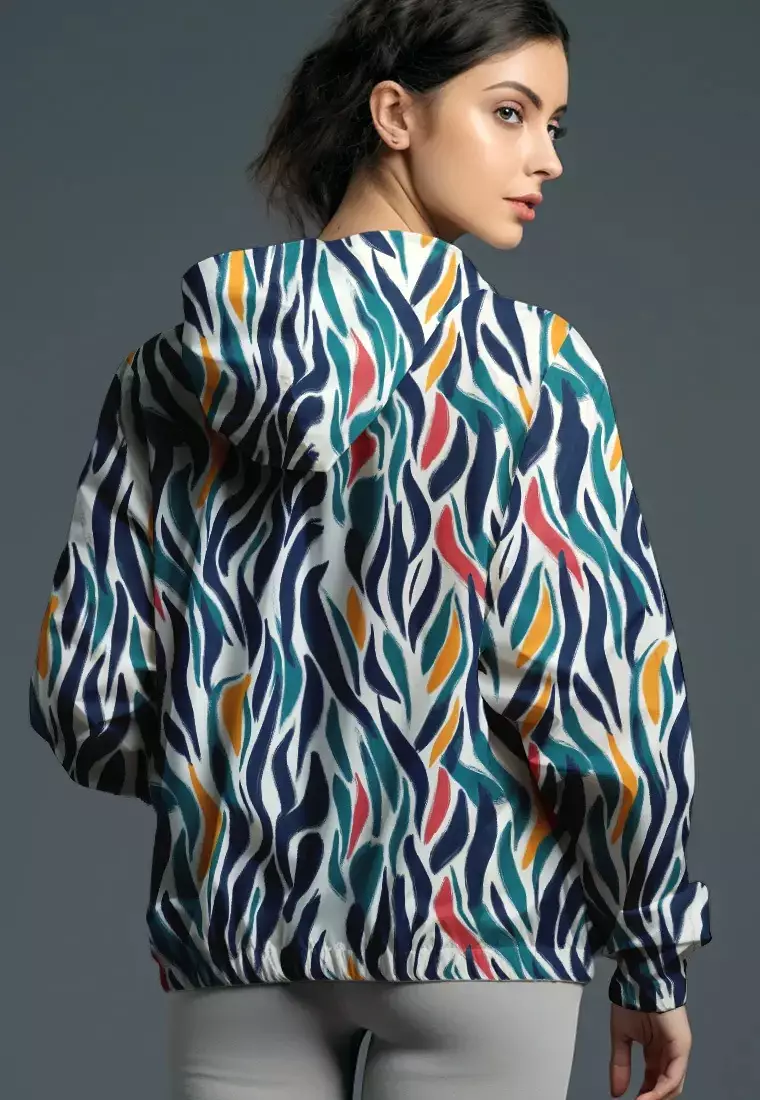 LSD34 Jaket Motif Keren Olahraga Parasut "turquoise seaweed" putih multicolor