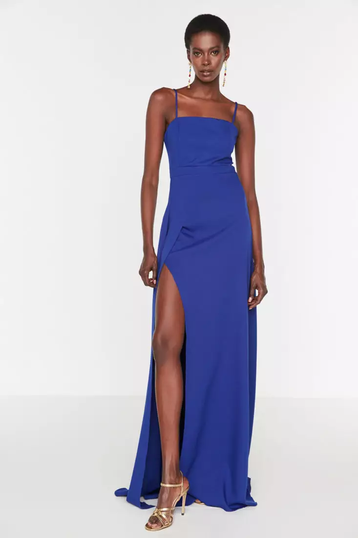 Slit Decollete Evening Dress
