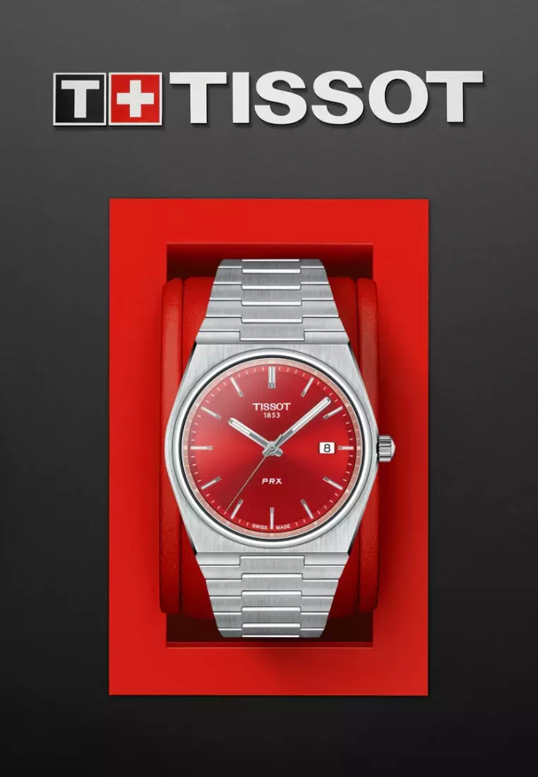 Tissot PRX 40mm Red Dial Stainless Steel Band Swiss Quartz Watch T1374101142100