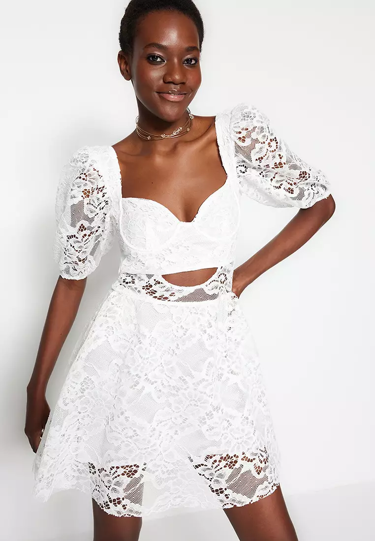 Zalora white lace store dress