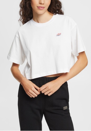 ESPRIT white ESPRIT Ambigram CHEST EMBROIDERY CROPPED TEE 191FFAA507E45CGS_1