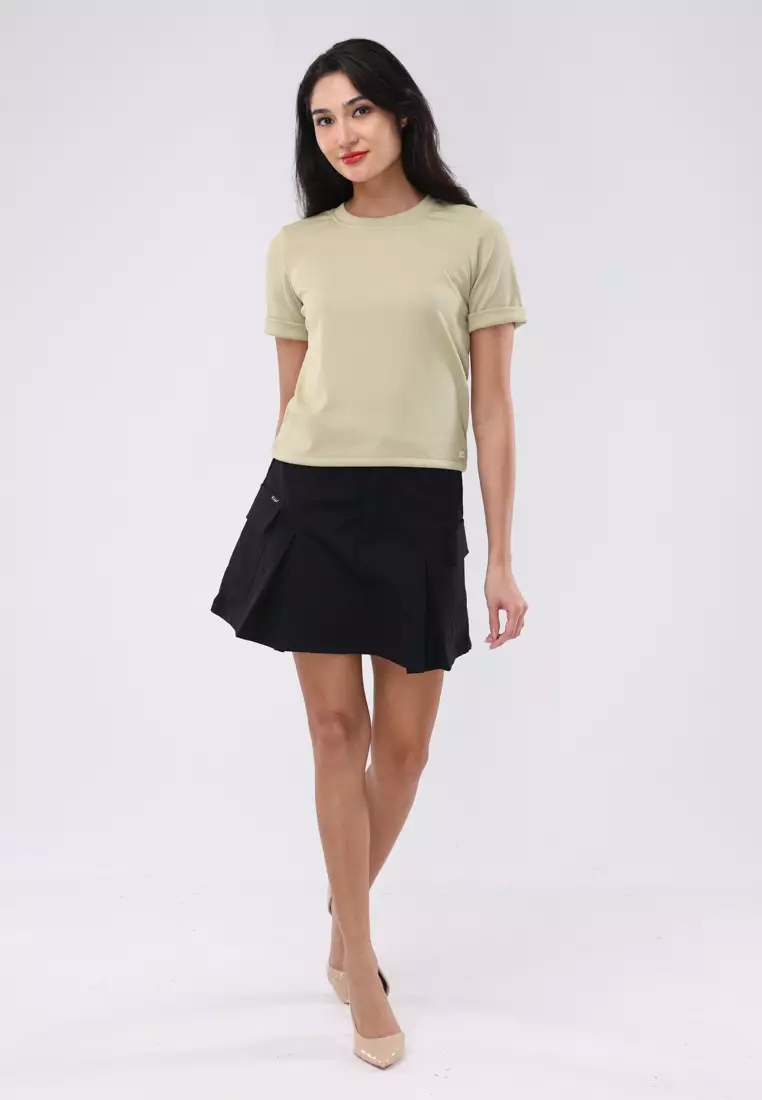 Short Slvs. Round Neck Basic Top